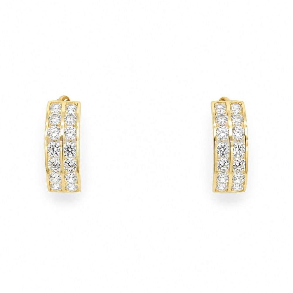 982622 9ct yellow gold cz set double row channel half hoop earrings front image