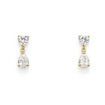 9ct Yellow Gold Heart And Pear CZ Drop Earrings