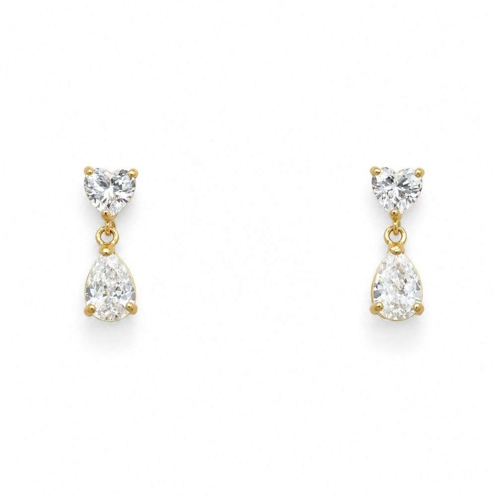 982624 9ct yellow gold heart and pear cz drop earrings front image 982624 9ct yellow gold heart and pear cz drop earrings front image