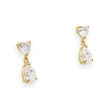 9ct Yellow Gold Heart And Pear CZ Drop Earrings
