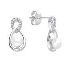 Sterling Silver Infinity Style CZ And Pearl Drop Earrings