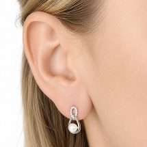 Sterling Silver Infinity Style CZ And Pearl Drop Earrings