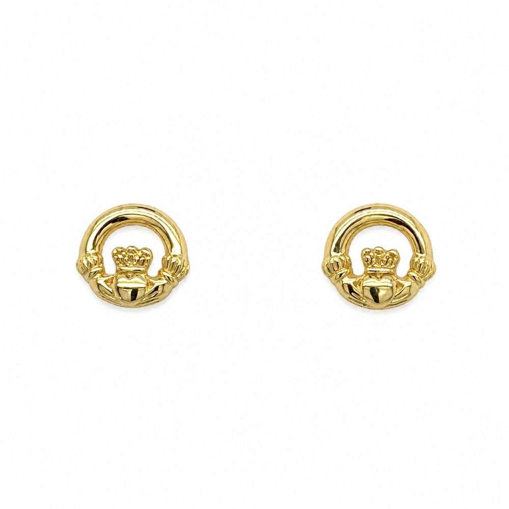 HSE196D Sterling Silver gold plated claddagh stud earrings front image