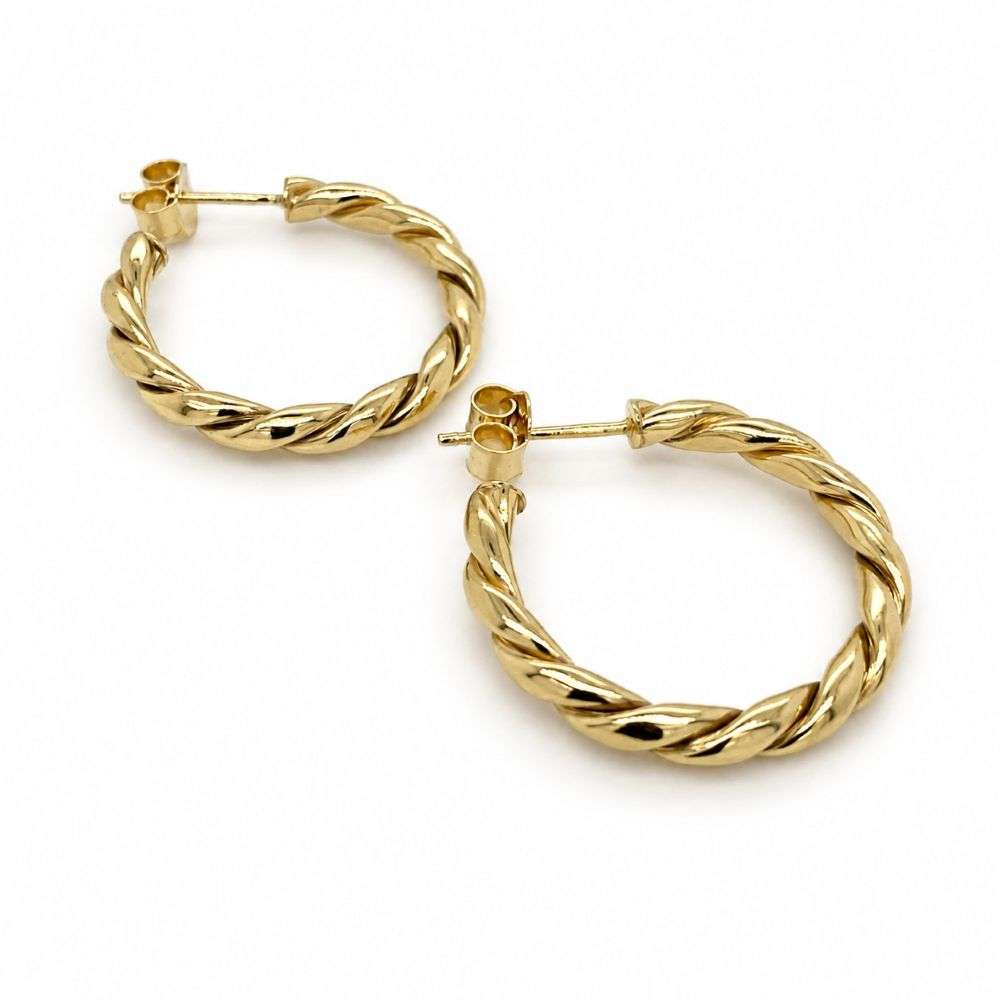 SER343 Silver gold 25mm twist hoop earrings flat image SER343 Silver gold 25mm twist hoop earrings flat image