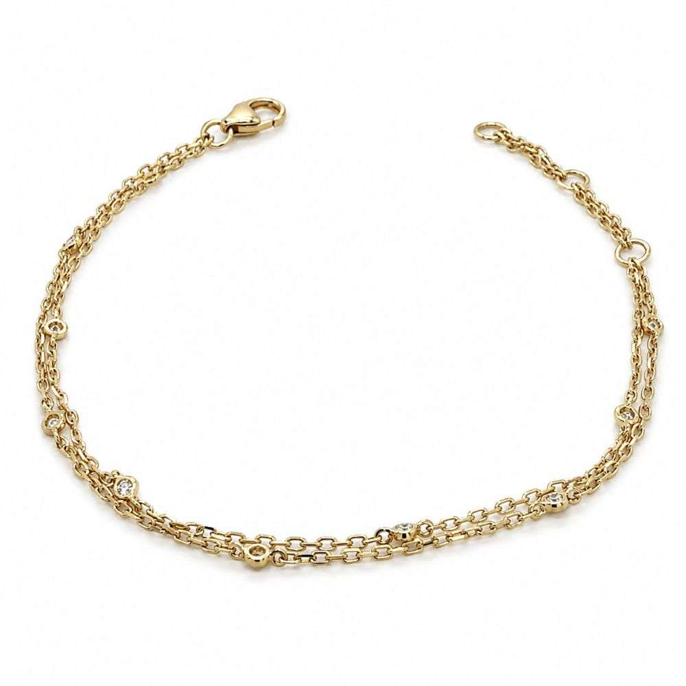 982567 9ct Yellow Gold Double Strand 0.15ct Lab Diamond Bezel Set Station Bracelet Front Image