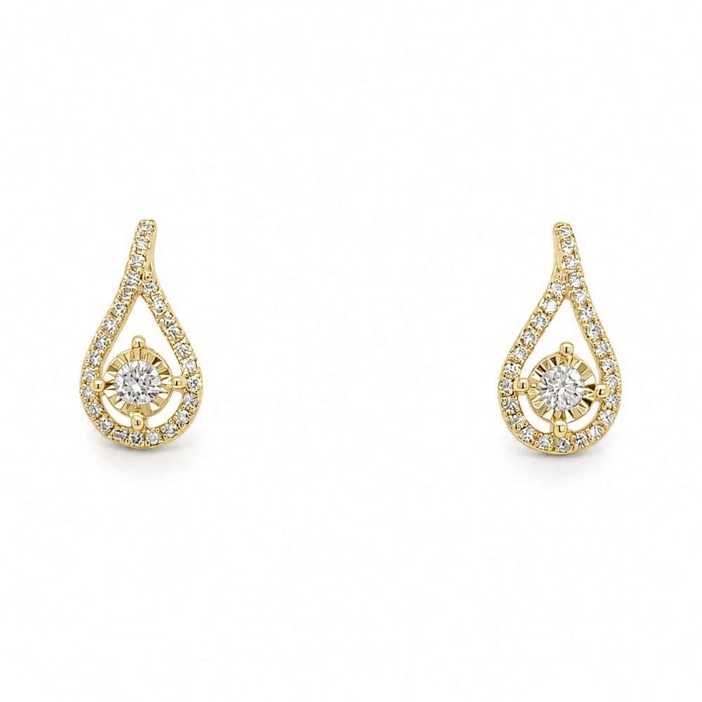 982568 9ct Yellow Gold 0.25ct Lab Diamond Pear Shape Halo Stud Earring Front Image 982568 9ct Yellow Gold 0.25ct Lab Diamond Pear Shape Halo Stud Earring Front Image