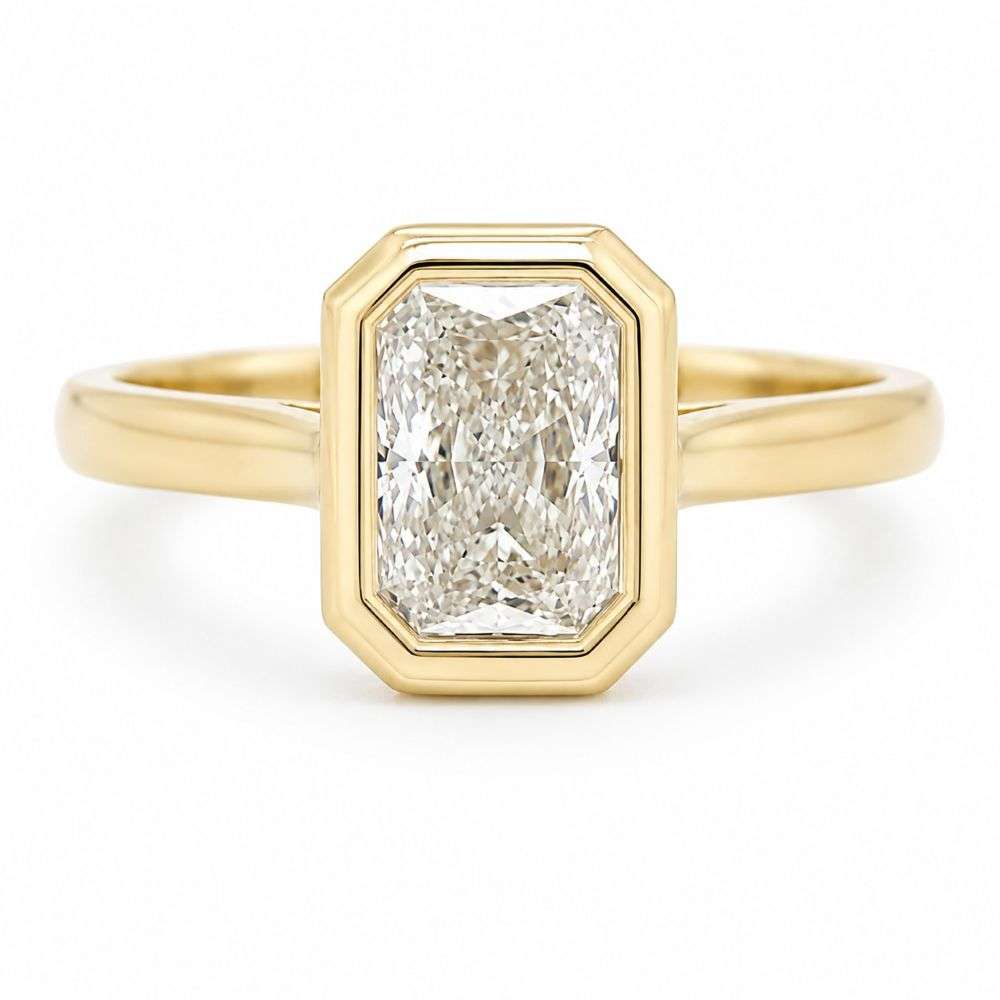 982629-1.00 9ct Yellow Gold 1.00ct Rectangular Brilliant Cut Bezel Set Solitaire Ring Front Image