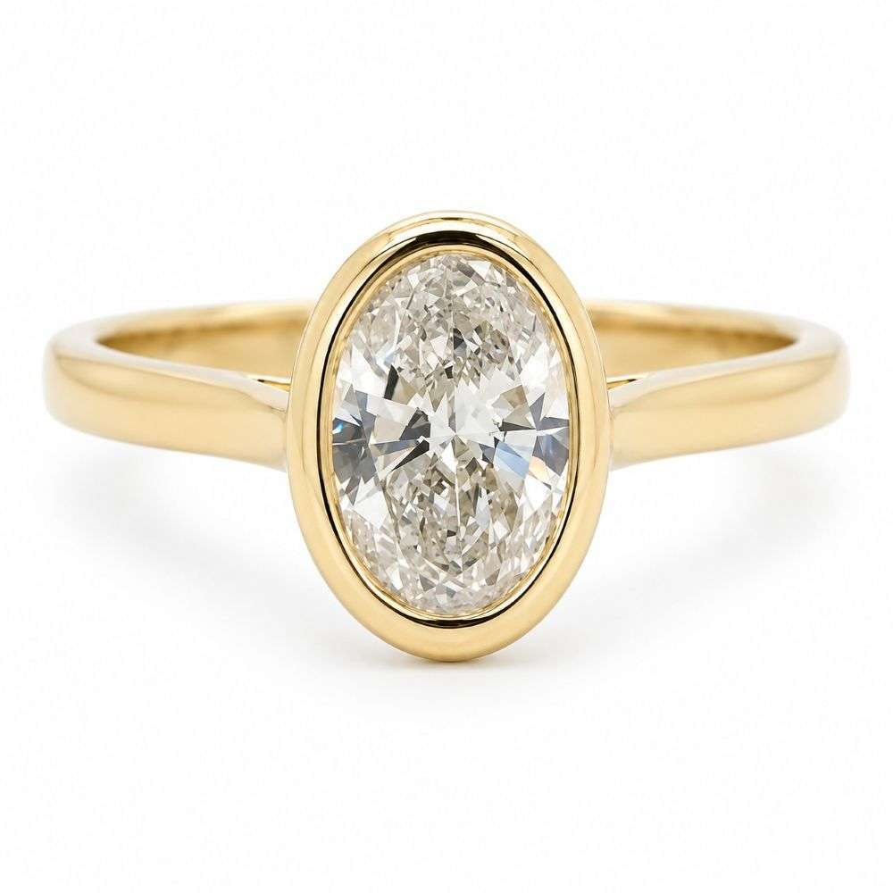982630-1.00ct 9ct Yellow Gold 1.00ct Oval Bezel Set Solitaire Diamond Ring Front Image