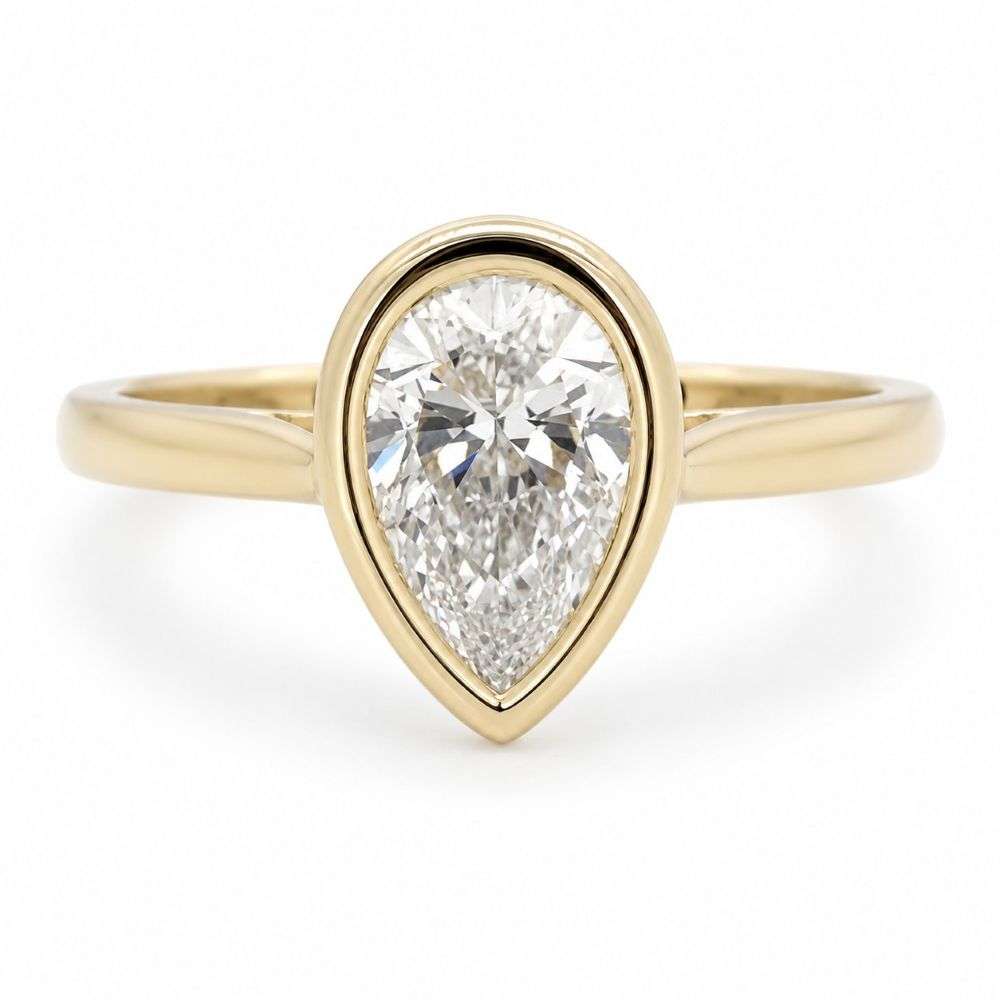 982631-1.00ct 9ct Yellow Gold 1.00ct Pear Shape Bezel Set Solitaire Ring Front Image 982631-1.00ct 9ct Yellow Gold 1.00ct Pear Shape Bezel Set Solitaire Ring Front Image