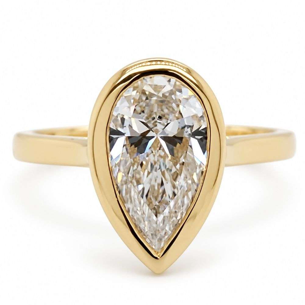 982631-2.00ct 9ct Yellow Gold 2.00ct Pear Shape Bezel Set Solitaire Ring Front Image 982631-2.00ct 9ct Yellow Gold 2.00ct Pear Shape Bezel Set Solitaire Ring Front Image