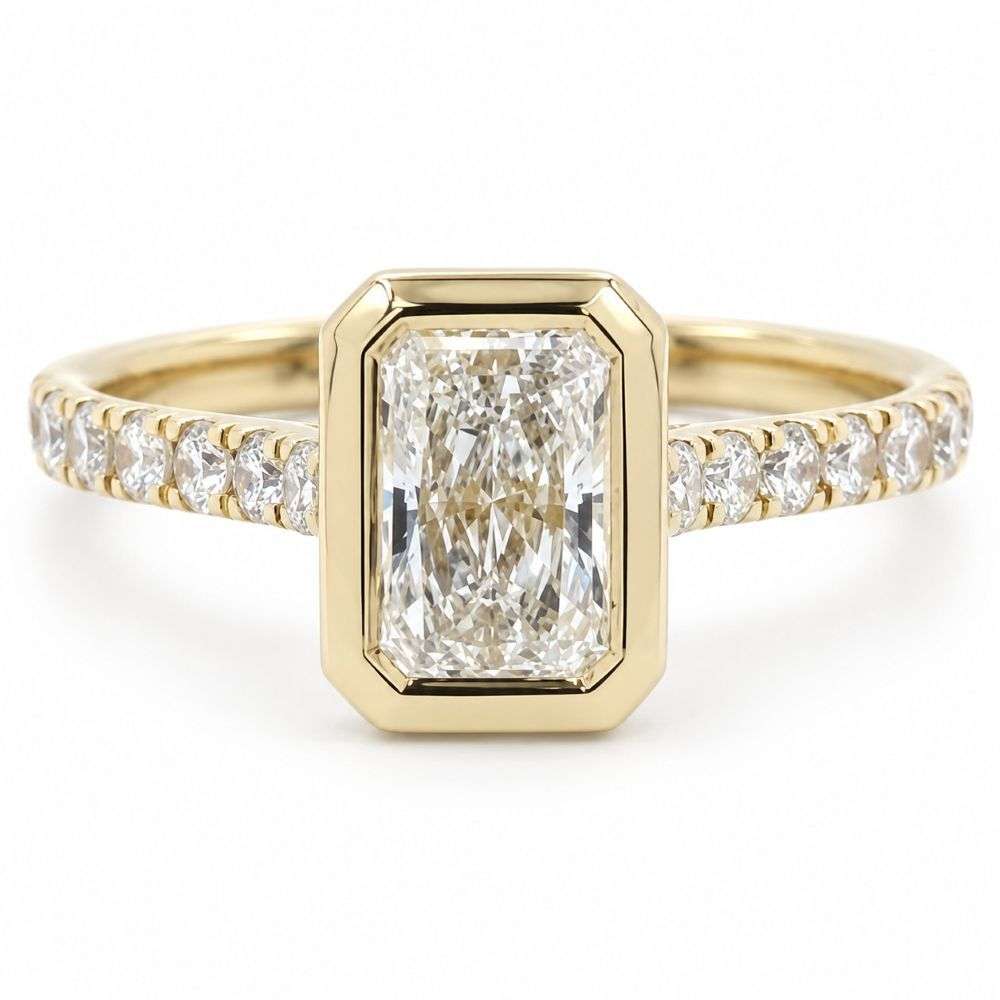 982635-1.35ct 9ct Yellow Gold 1.00ct Centre 0.35cts Sides Bezel Radiant Bezel Set Solitaire Ring Front Image 982635-1.35ct 9ct Yellow Gold 1.00ct Centre 0.35cts Sides Bezel Radiant Bezel Set Solitaire Ring Front Image