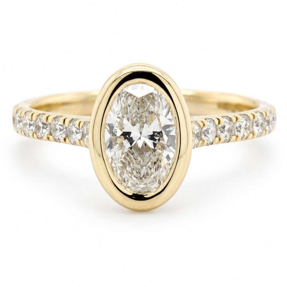982636-1.35ct 9ct Yellow Gold 1.00ct Centre 0.35cts Sides Bezel Oval Bezel Set Solitaire Ring Front Image