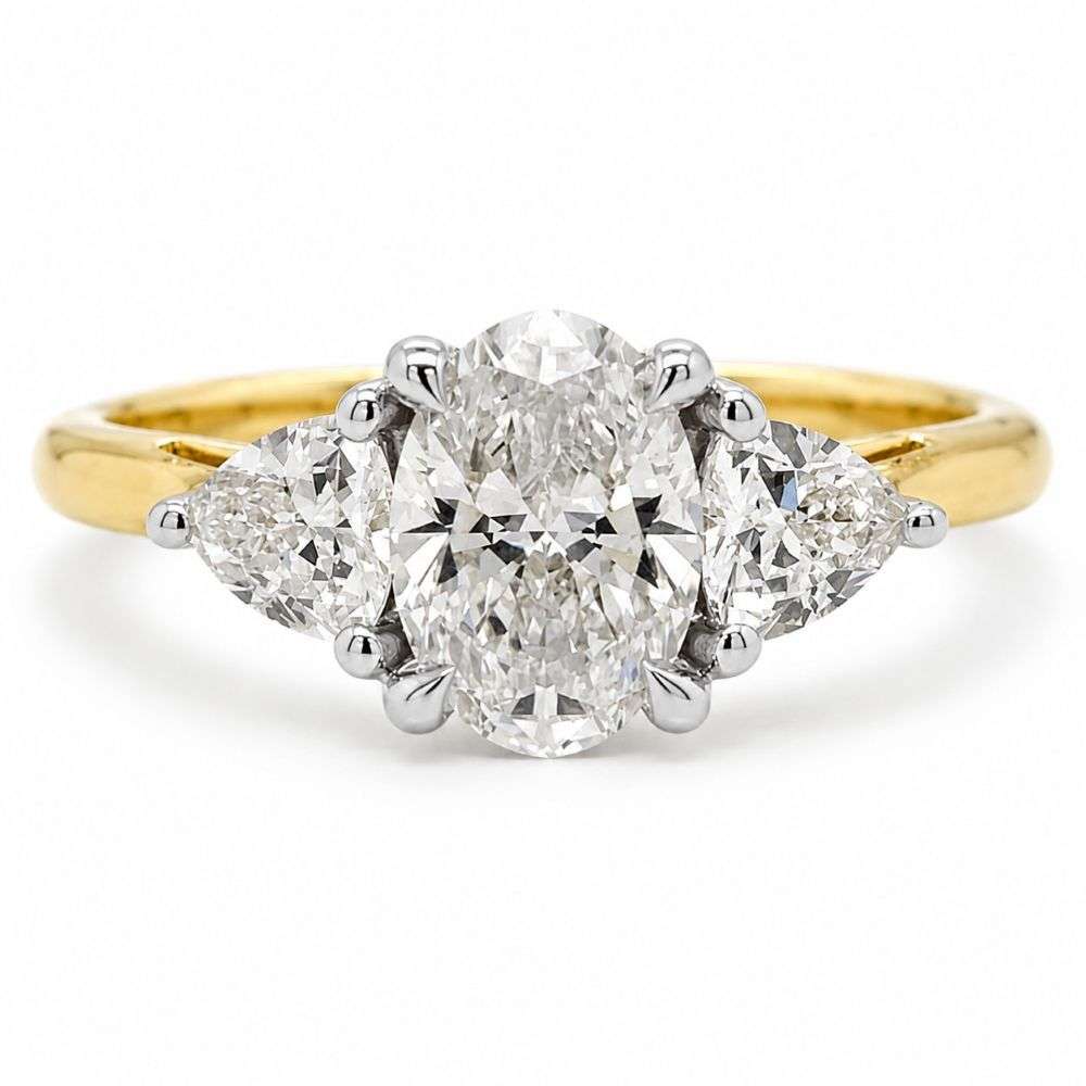 982640-1.50ct 9ct Yellow Gold 1.50ct Oval And Trilliant 3 Stone Diamond Ring Front Image
