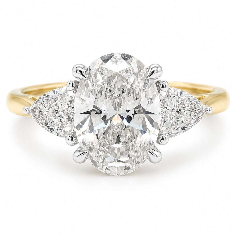 982640-2.00ct 9ct Yellow Gold 2.00ct Oval And Trilliant 3 Stone Diamond Ring Front Image