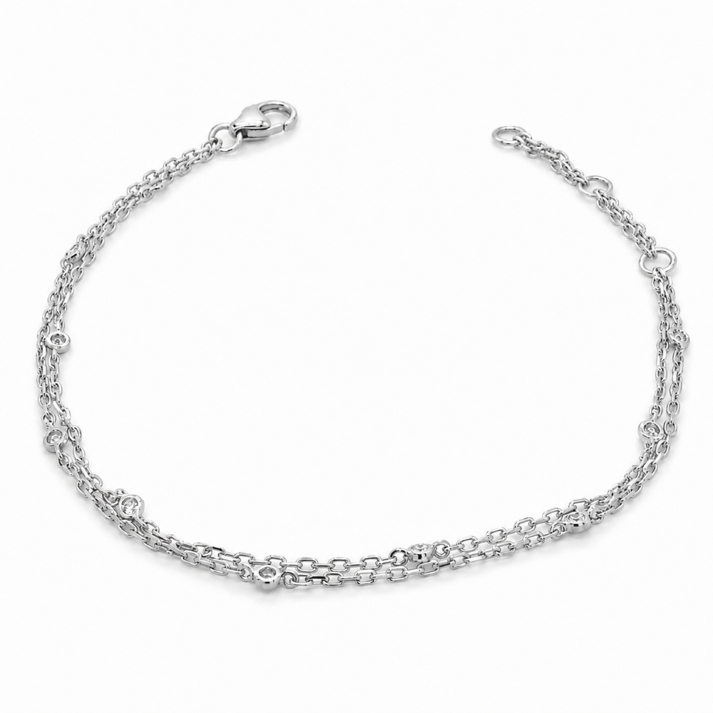982644 9ct White Gold Double Strand 0.15ct Lab Diamond Bezel Set Station Bracelet Front Image.jpg