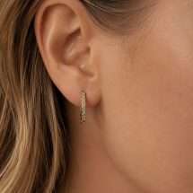 9ct Gold 19pts Lab Diamond Pave Hoop Huggy Earrings