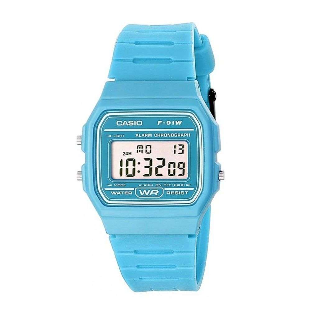 F-91WC-2AEF Casio retro light blue silicon digital watch front image