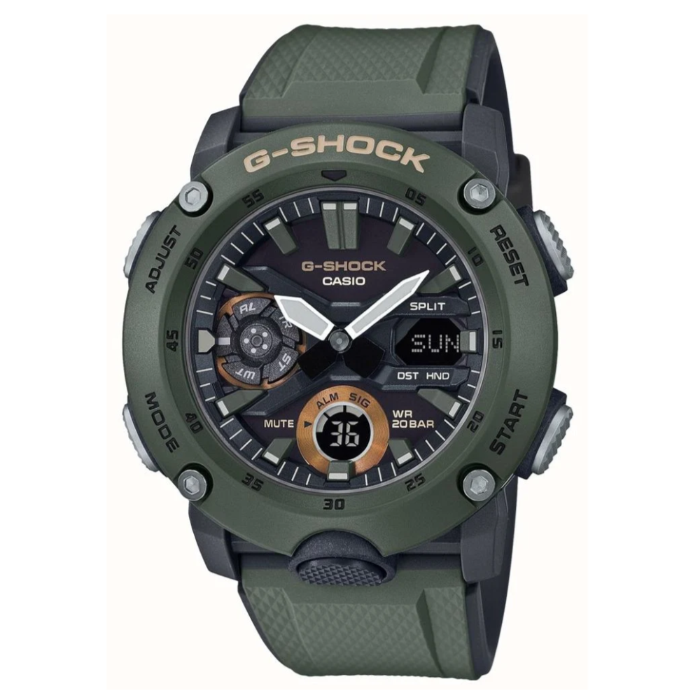 GA-2000-3AER Casio Green Khaki green black dial watch front image