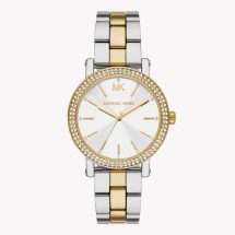 Michael Kors Womens Corey Steel Gold CZ Bezel Watch MK7550