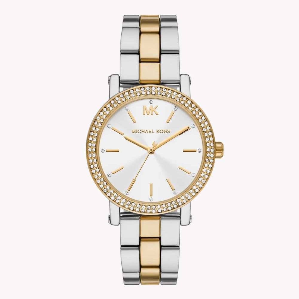 MK7550 Michael Kors Cory gold and steel cz bezel watch front image