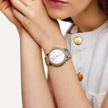 Michael Kors Womens Corey Steel Gold CZ Bezel Watch MK7550