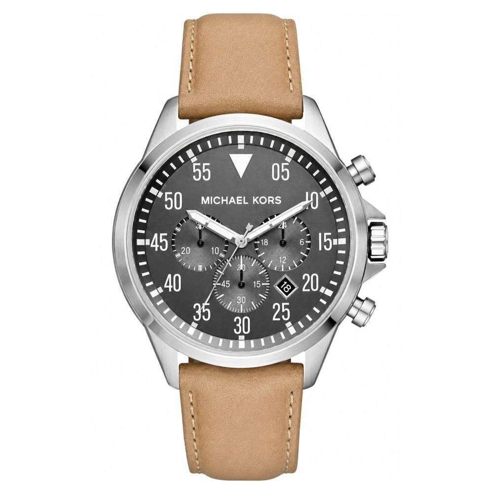 MK8616 Michael Kors Gage Mens steel case leather strap watch front image