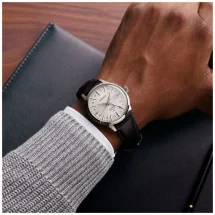 Seiko Presage Steel Black Leather Strap Watch SSK049J1