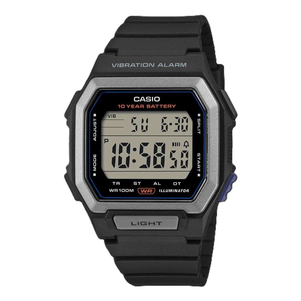 W-738H-1AVEF Casio black silicon vibrate alarm digital watch front image