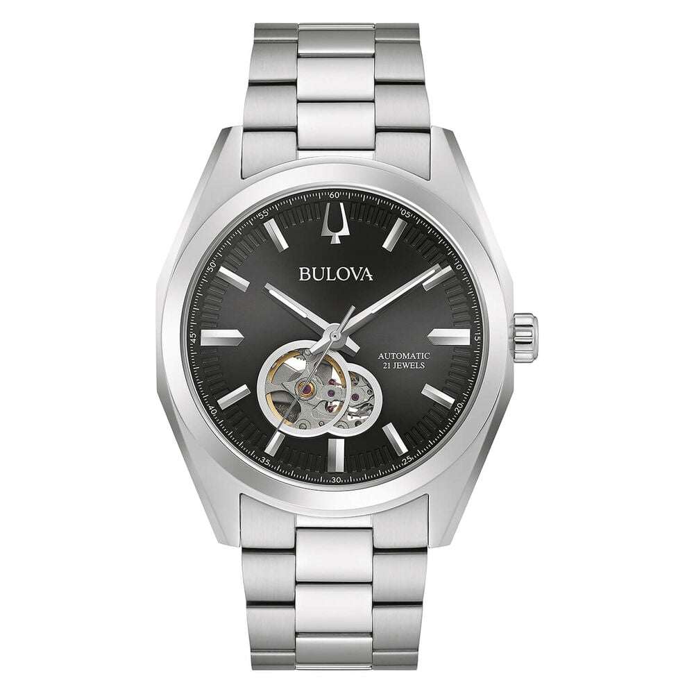 96A270-bulova-mens-surveyor-classic-black-dial-steel-bracelet-watch-front image 96A270-bulova-mens-surveyor-classic-black-dial-steel-bracelet-watch-front image