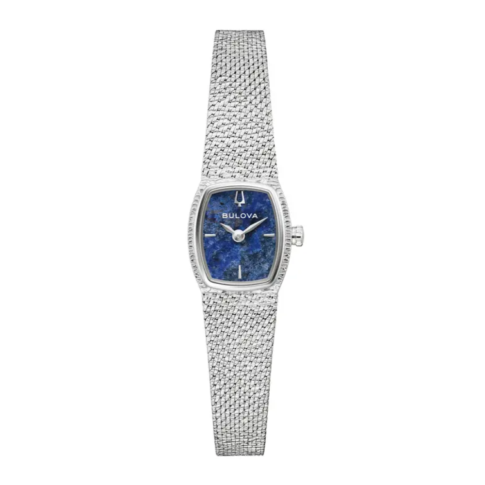 96l343 Bulova Ladies steel mesh bracelet navy dial Goddess of Time watch front image