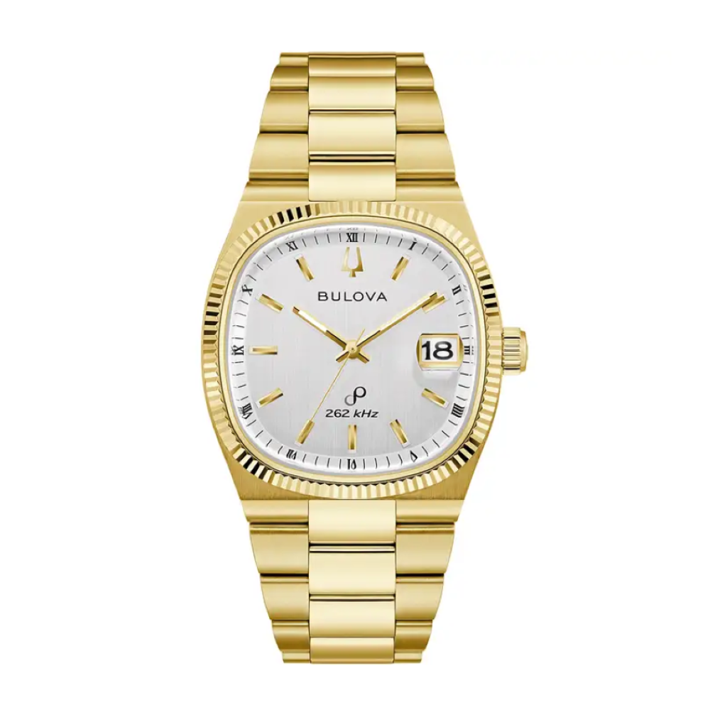 97b223 Bulova Mens Super Seville Precisionist gold bracelet silver dial front image 97b223 Bulova Mens Super Seville Precisionist gold bracelet silver dial front image
