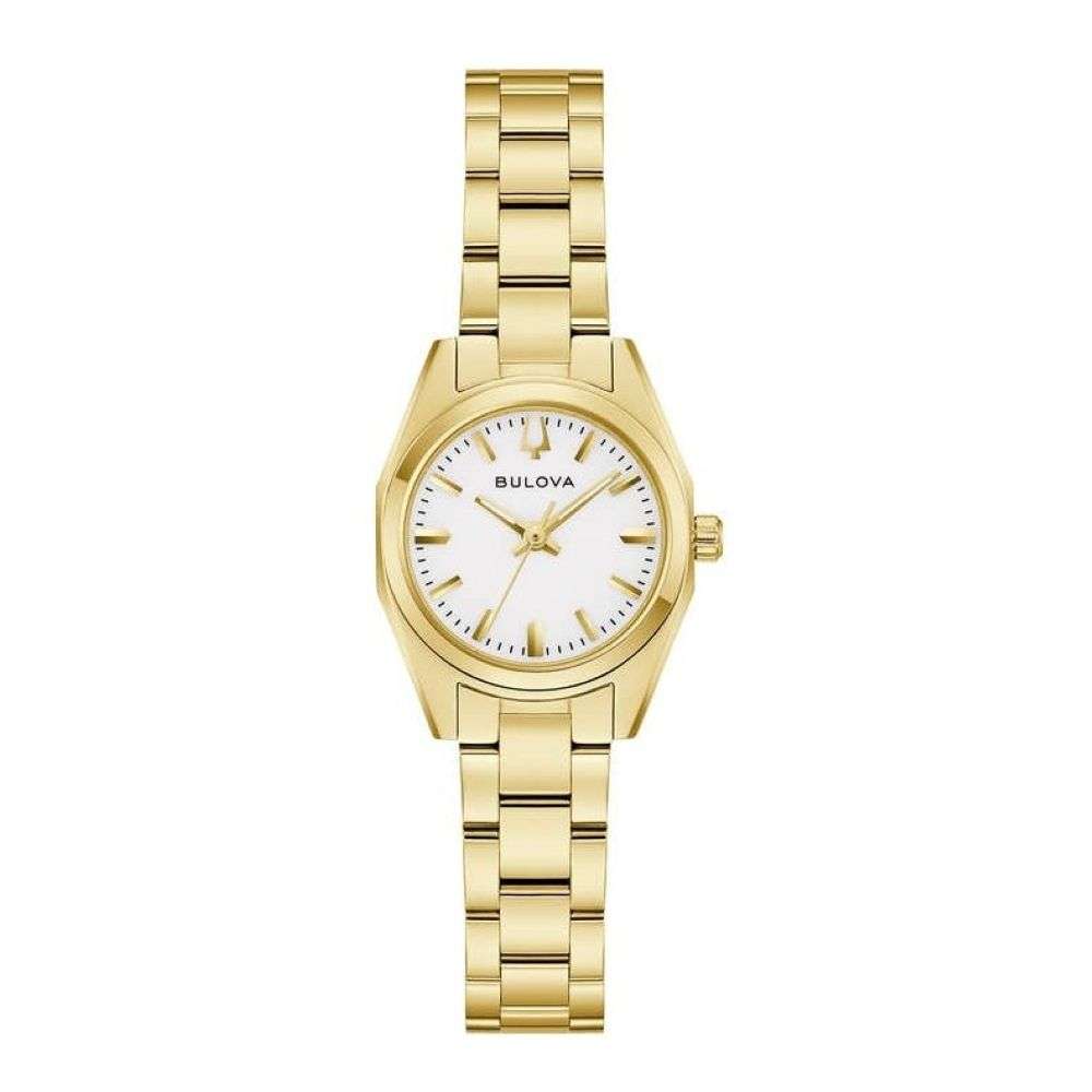 97l190 Bulova womens gold bracelet Surveyor mini white dial watch front image