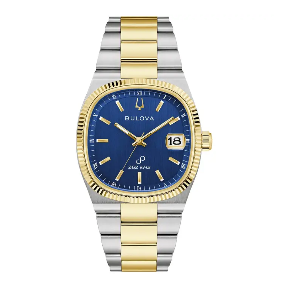 98B462 Bulova Steel Gold Bracelet Super Seville Precisionist blue dial watch front image 98B462 Bulova Steel Gold Bracelet Super Seville Precisionist blue dial watch front image