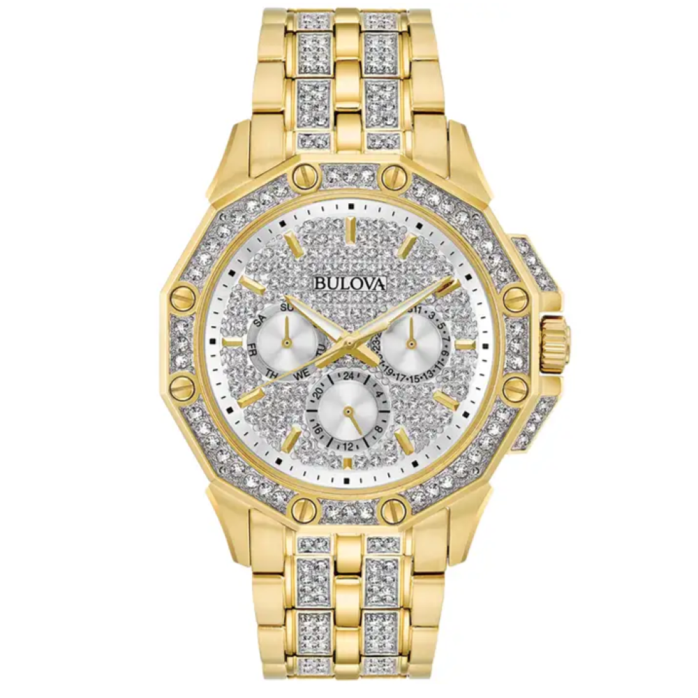 98C126 Bulova Gold CZ dial and bracelet Crystal Octava Mens Bracelet watch front image