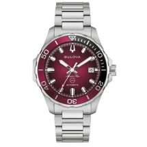 Bulova Mens Marine Star Steel Burgundy Dial Watch 98B472