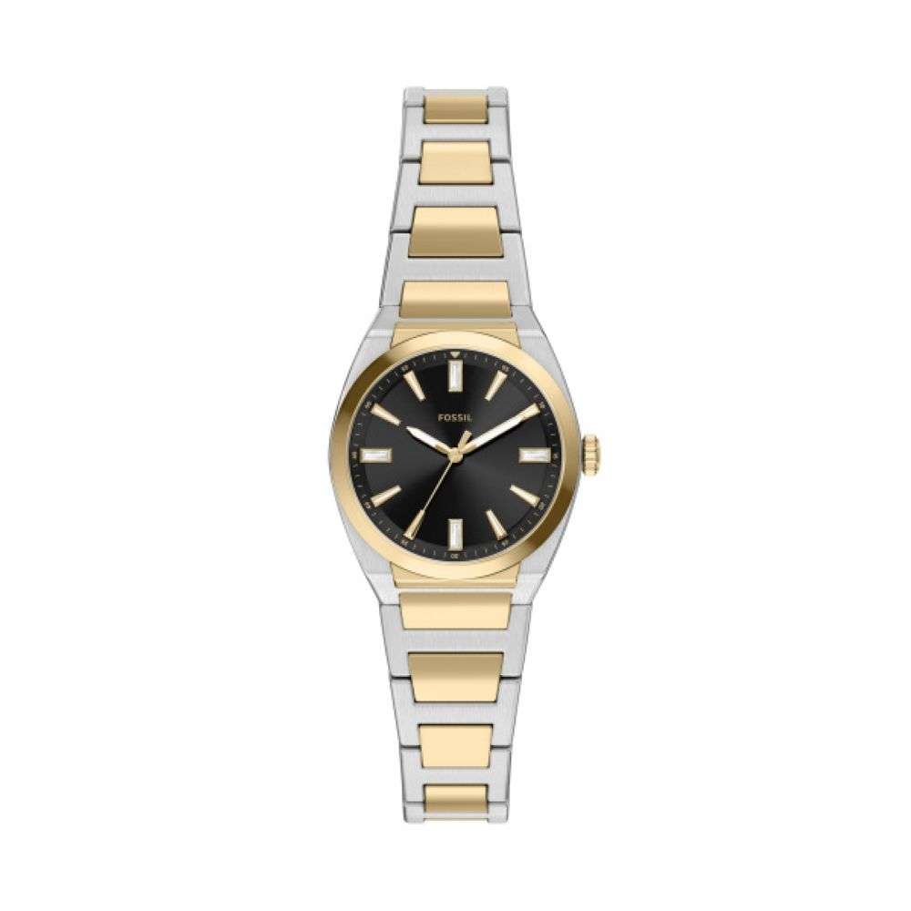 ES5495 Fossil Woemsn Gold Steel Black Dial Analogue Watch Front Image