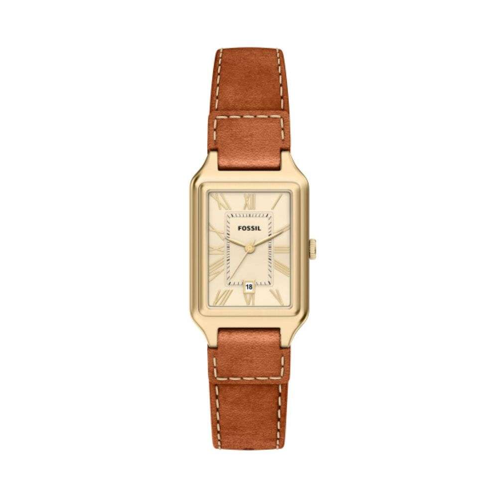 ES5504 Fossil Raquel womens gold case leather strap watch front image