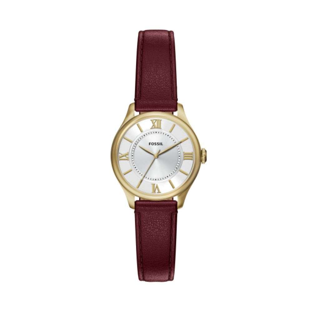 ES5510 Fossil Gilmore gold case burgundy leather strap watch front image