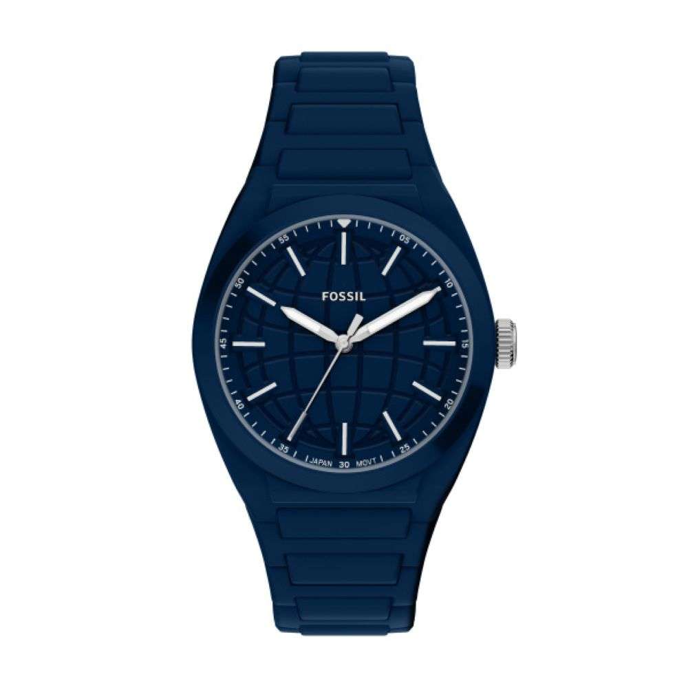 FS6177 Fossil Black Silicon navy dial watch front image