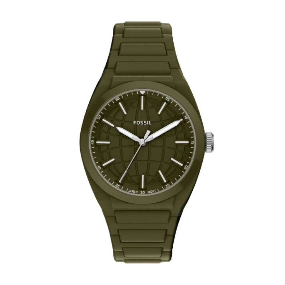 FS6178 Fossil Black Silicon green dial watch front image