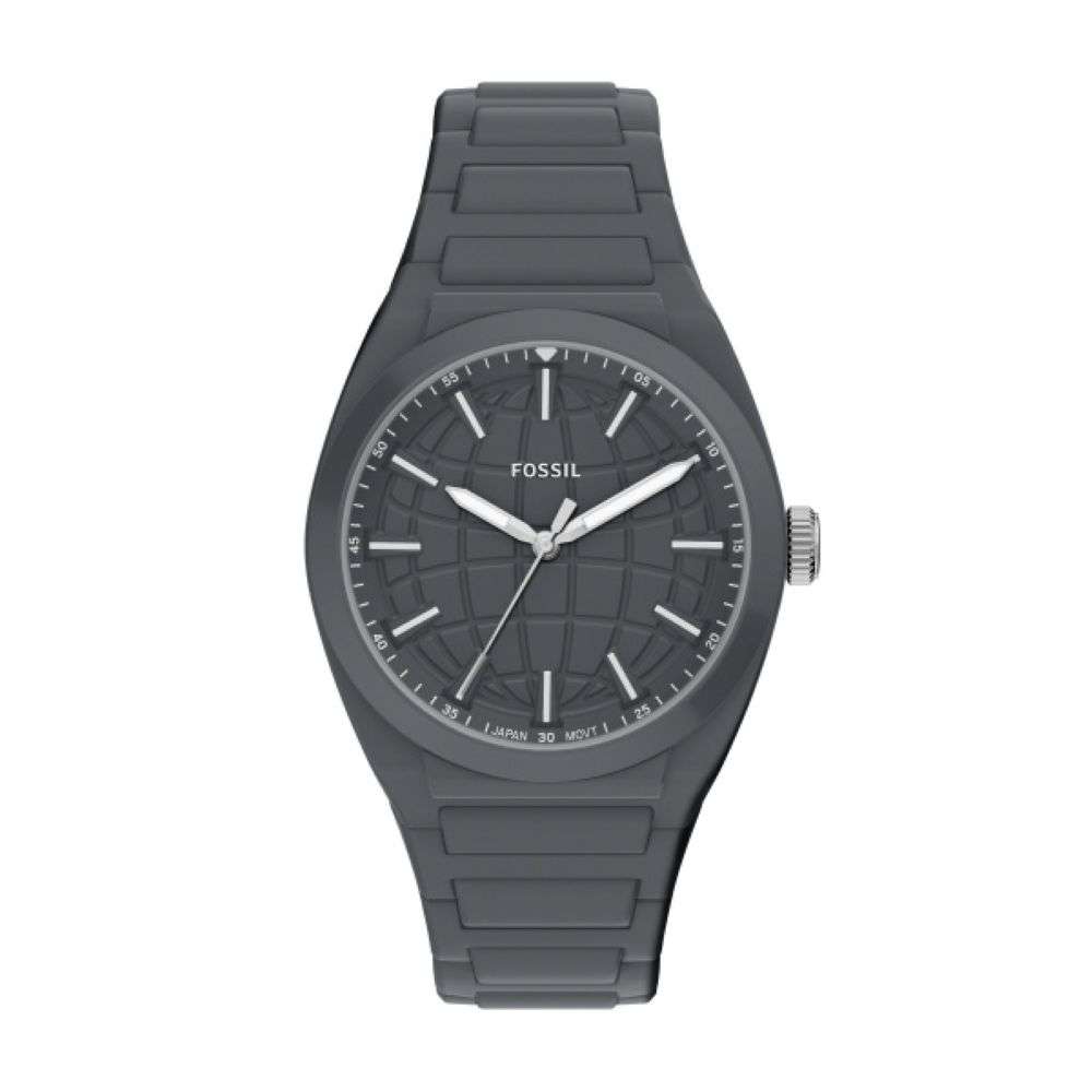 FS6179 Fossil Black Silicon grey dial watch front image