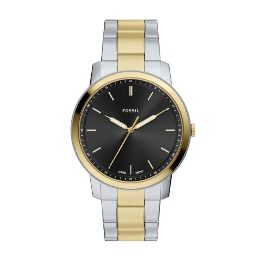 FS6182 Fossil Minimalist steel and gold bracelet black dial watch front image