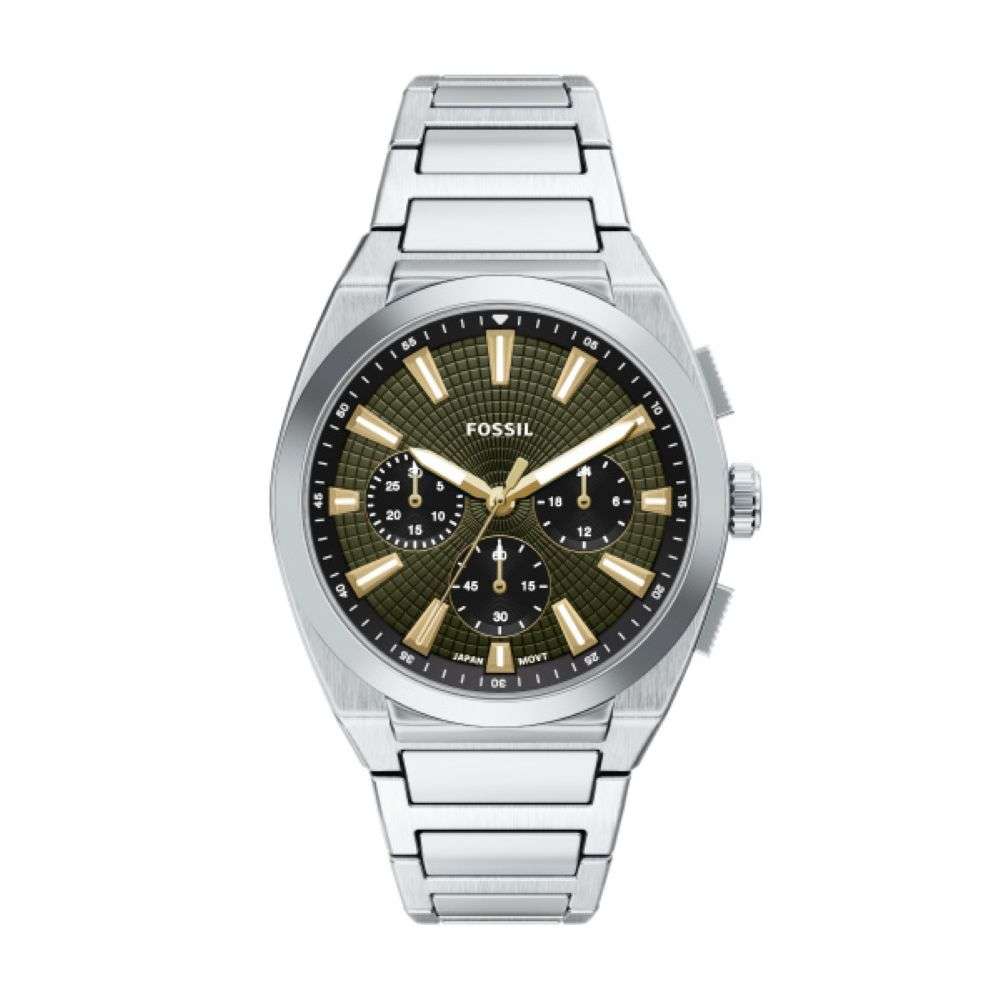 FS6183 Fossil Everett steel case braceklet green chronograph dial watch front image