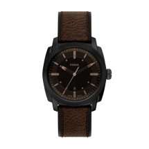 Fossil Mens Machine Black Steel Leather Watch FS6187