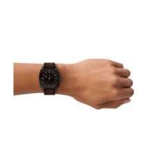 Fossil Mens Machine Black Steel Leather Watch FS6187
