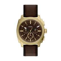 Fossil Mens Machine Gold Case Leather Strap Watch FS6188