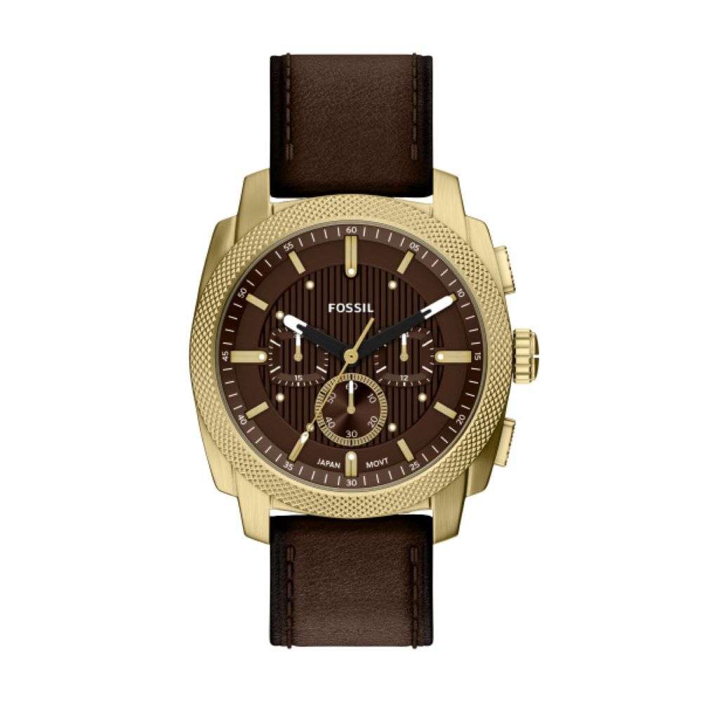 FS6188 Fossil Machine brown dial gold case leather strap watch front image