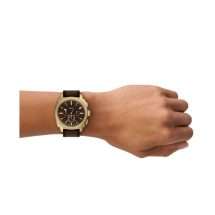 Fossil Mens Machine Gold Case Leather Strap Watch FS6188