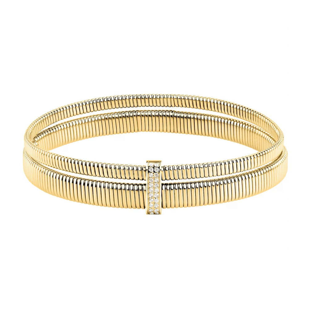 SAZP06 Morelatto Onda 18K gold plated cz set bangle front image SAZP06 Morelatto Onda 18K gold plated cz set bangle front image