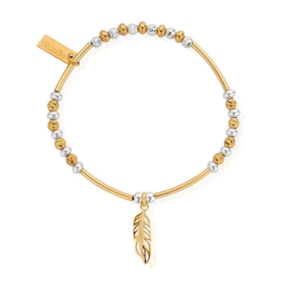 egmbsbnh1089 Chlob gold and silver feather charm bracelet front image